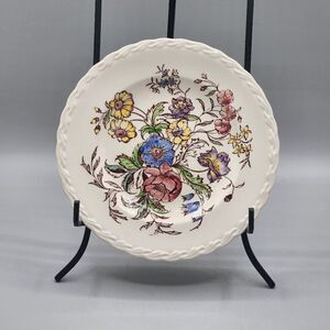 Vernon Kilns May Flower Bread Plates 6.5" Hand Painted USA Cottage Garden